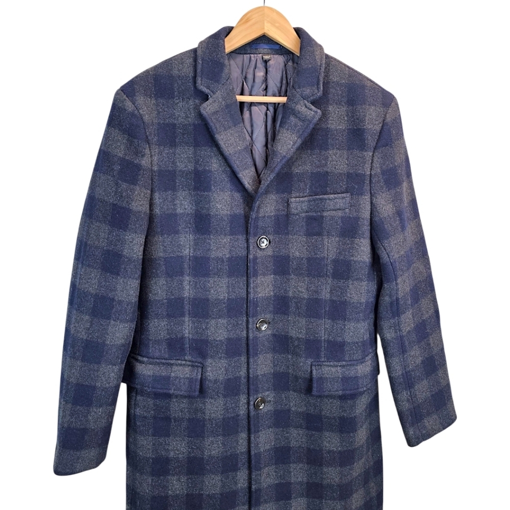 J.Crew Ludlow Plaid Wool Topcoat Navy Gray Check Wool Blend Classic 40R - Picture 8 of 12